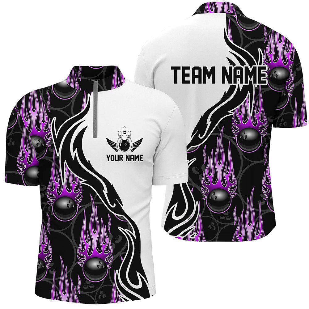 Personalised Purple Flame Bowling Shirts for Men and Women I5006