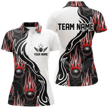 Personalised Red Flame Bowling Shirts for Women I5007