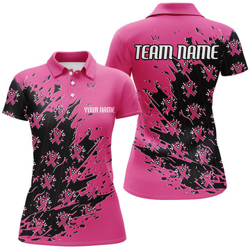 Black & Pink Breast Cancer Awareness Bowling Shirts for Women I7008