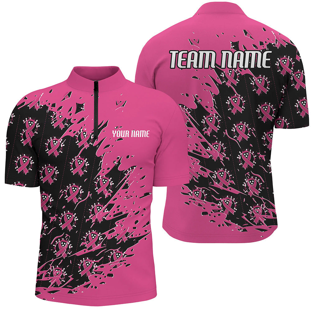 Black & Pink Breast Cancer Awareness Bowling Jerseys for Men & Women I7008