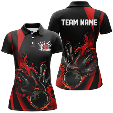 Women's Black & Red Flame Bowling Shirts I7206