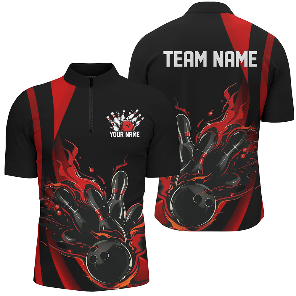 Men's Black & Red Flame Bowling Shirts I7206