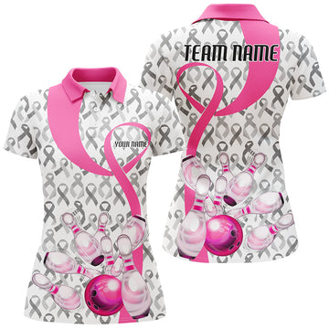 Pink Ribbon Ladies Bowling Shirt - Breast Cancer Awareness I7012