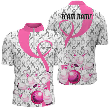 Men's Pink Ribbon Bowling Shirt - Breast Cancer Awareness Jersey I7012