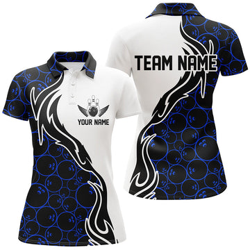 Blue Bowling Pattern Women's Polo Shirt - Flame Team Jersey I5307