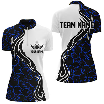 Blue Bowling Pattern Women's Quarter Zip Shirt I5307