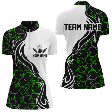 Green Bowling Pattern Women's Quarter Zip Shirt I5308