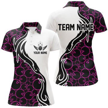 Pink Bowling Pattern Women's Polo Shirt - Flame Team Jersey I5309