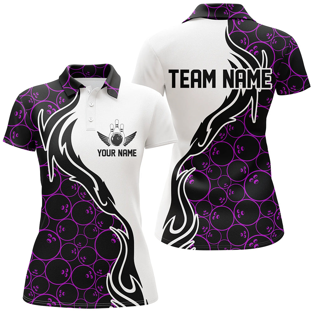 Women's Purple Bowling Polo Shirt - Custom Flame Team Jersey I5310