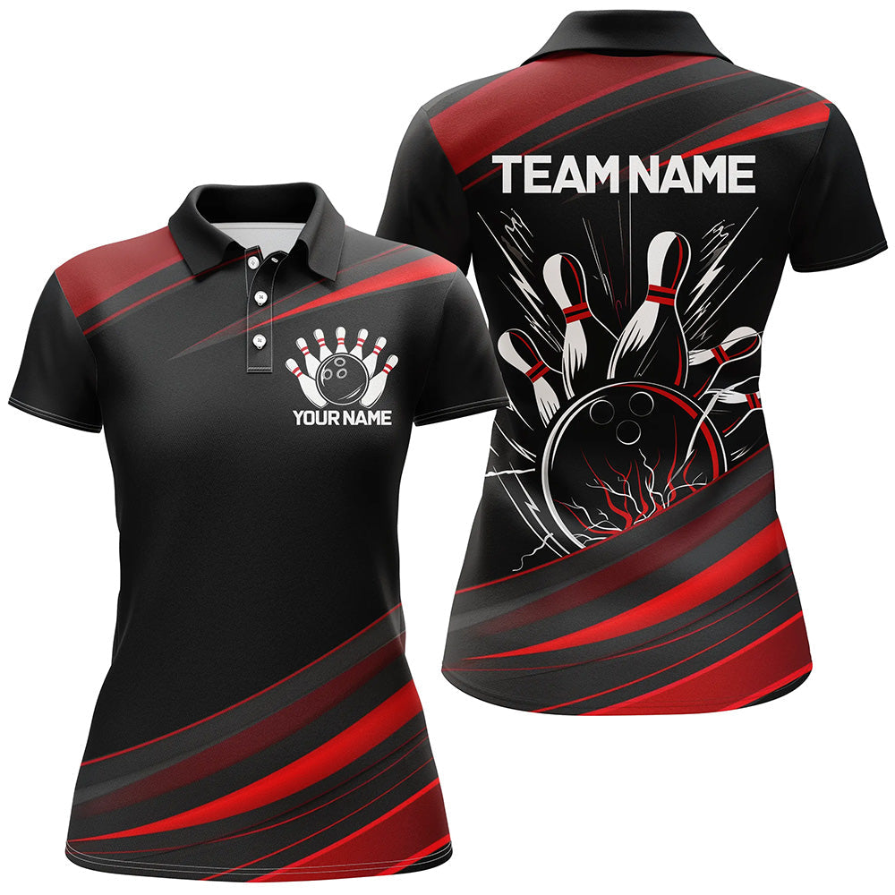 Black & Red Custom Ladies Bowling Shirt I7264