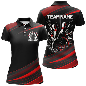 Black & Red Custom Ladies Bowling Shirt I7264