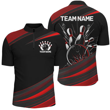 Men's Custom Black & Red Classic Bowling Shirts I7264