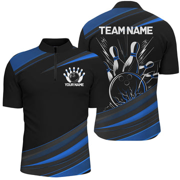 Men's Custom Classic Bowling Shirts - Black & Blue Team Jerseys I7265