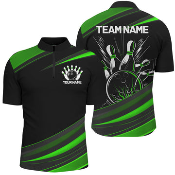Men's Black & Green Classic Bowling Shirts I7266