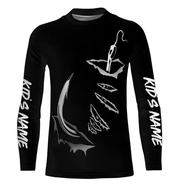 3D Fish hook Customize UV Protection Kid Long sleeve performance black Fishing Shirts - IPHW522