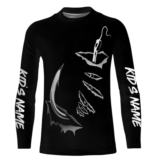 3D Fish hook Customize UV Protection Kid Long sleeve performance black Fishing Shirts - IPHW522