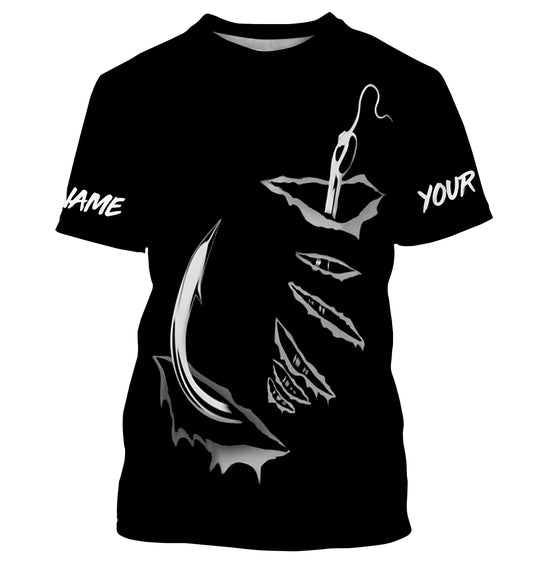 3D Fish hook Customize UV Protection performance black Fishing T-Shirts - IPHW522