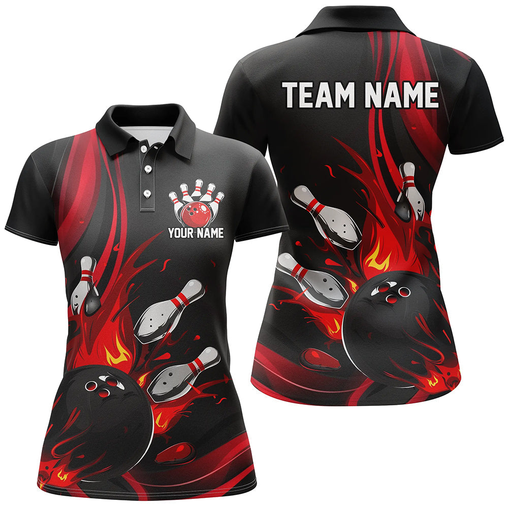Women's Black and Red Custom Bowling Shirts I7273