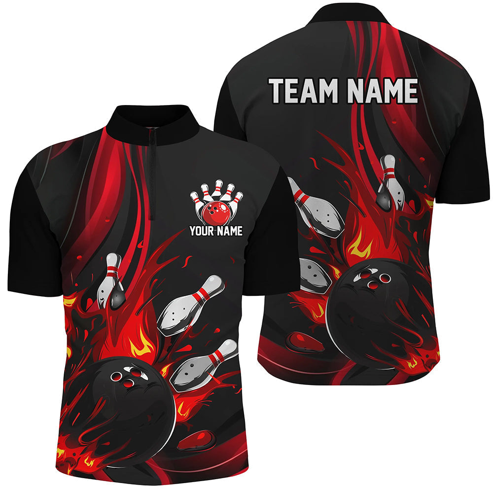 Men's Black and Red Custom Bowling Team Shirts I7273