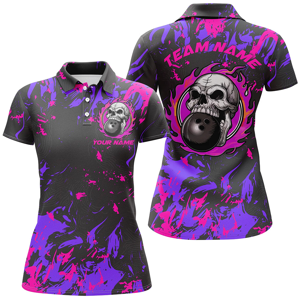 Women's Pink & Purple Flame Skull Bowling Jerseys I6708
