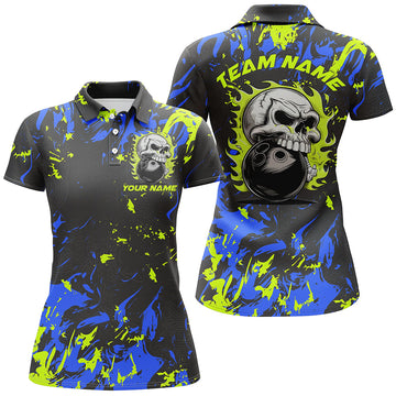 Women's Blue & Green Flame Skull Bowling Jerseys I6709
