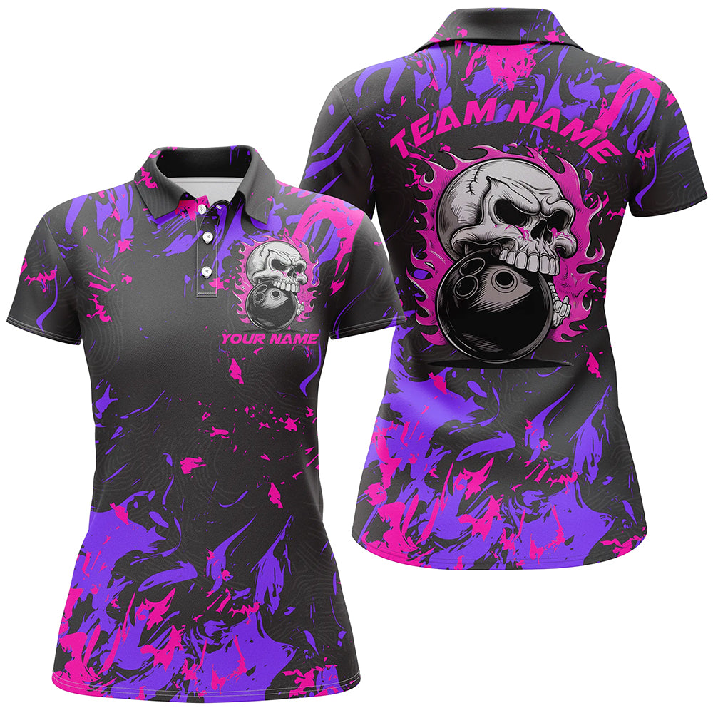 Women's Pink & Purple Flame Skull Bowling Jerseys I6710