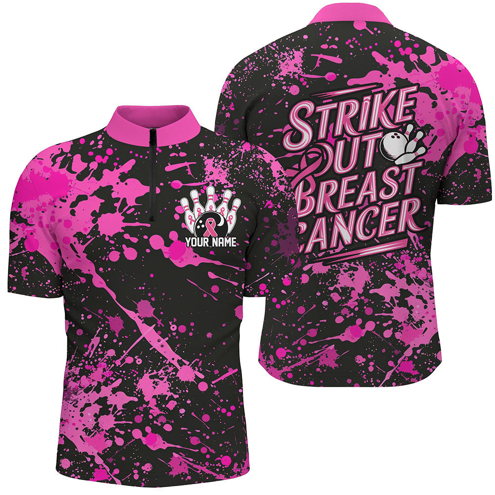 Black & Pink Breast Cancer Bowling Shirt for Men I7049
