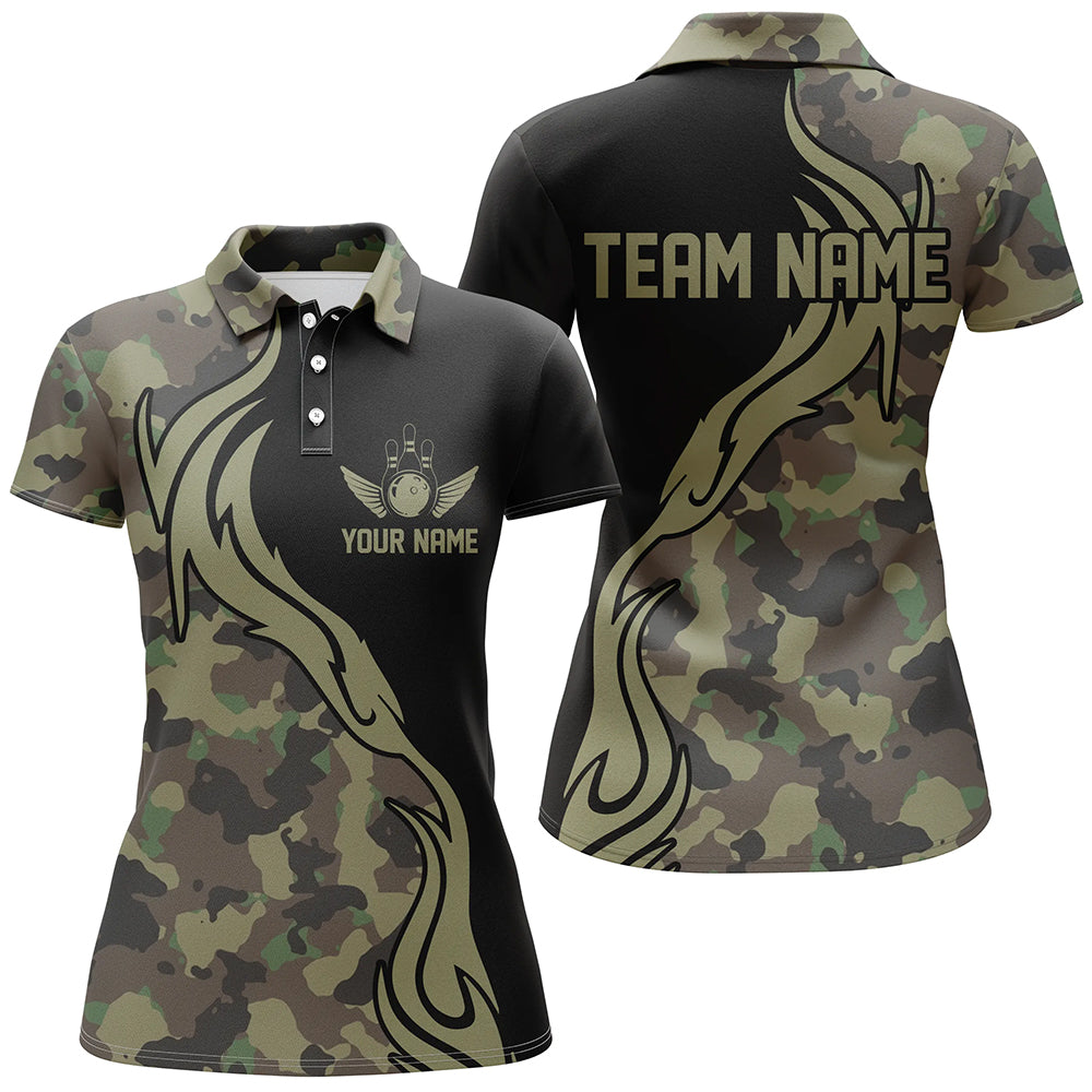 Military Green Camo Ladies Bowling Team Shirts I5515