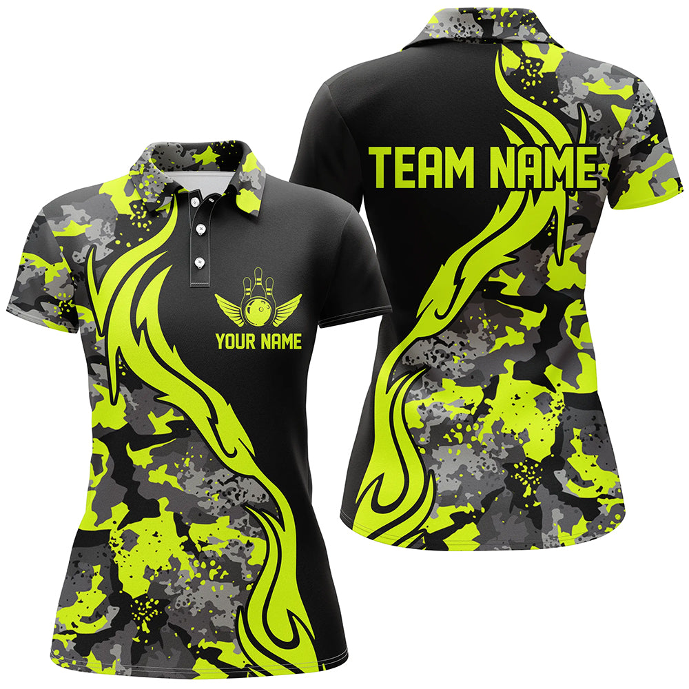 Women's Green Camo Custom Bowling Team Shirts I5516