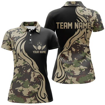 Personalised Ladies Military Green Camo Bowling Team Shirts I5517