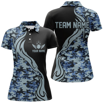 Women's Custom Blue Camo Bowling Team Shirts I5518