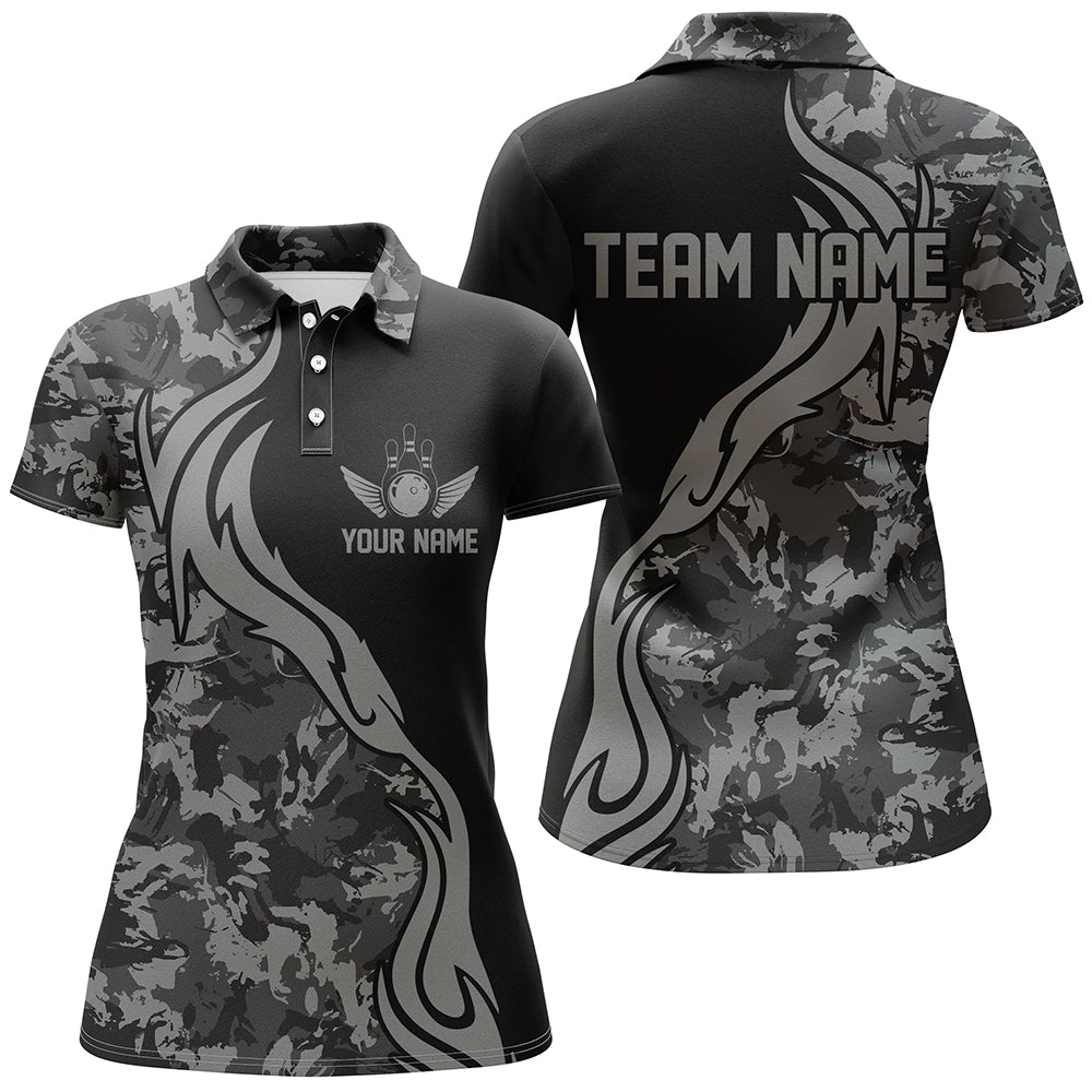 Women's Grey Camo Bowling Shirts - Custom Team Jerseys I5520