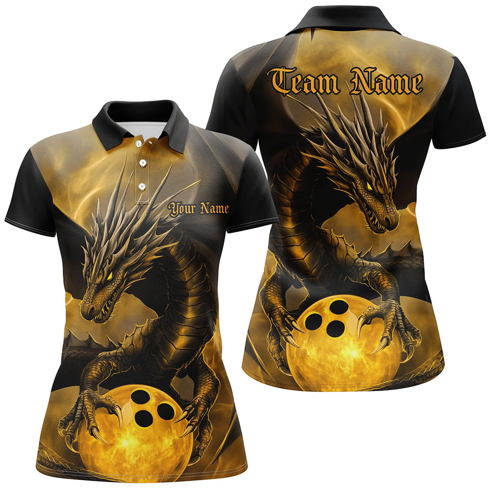 Women's Black & Gold Dragon Bowling Shirts I7308