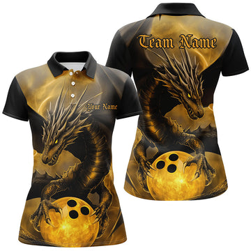 Women's Black & Gold Dragon Bowling Shirts I7308