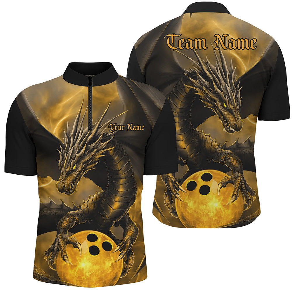 Men's Black & Gold Dragon Bowling Shirts I7308