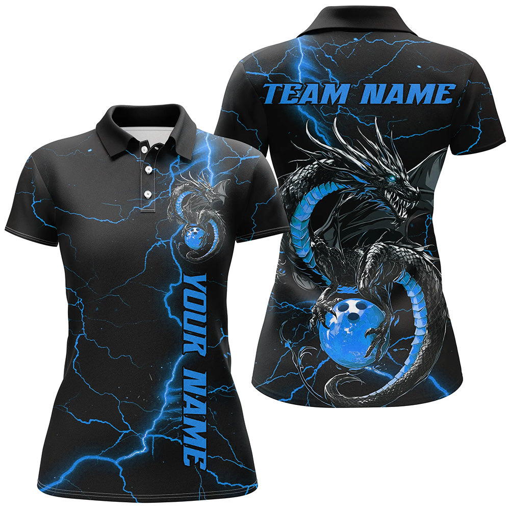 Women's Black & Blue Dragon Bowling Shirts I7311