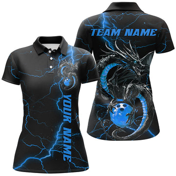Women's Black & Blue Dragon Bowling Shirts I7311