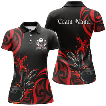 Women's Black & Red Flame Bowling Shirts I7322