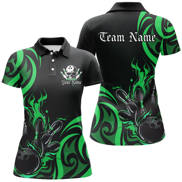 Women's Black & Green Flame Bowling Shirts I7323