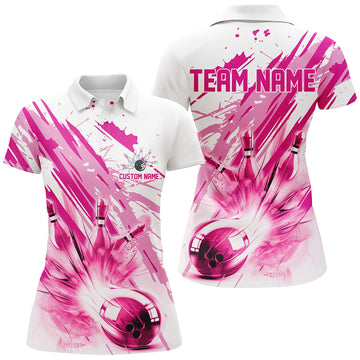 Women's Pink Bowling Polo/Quarter Zip Team Shirt I6261