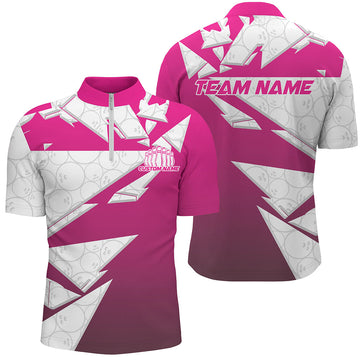 Custom Pink Bowling Team Shirts for Men & Women - Bowling Ball Pattern I6270