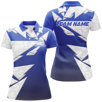 Women's Custom Blue Bowling Shirts with Ball Pattern I6271