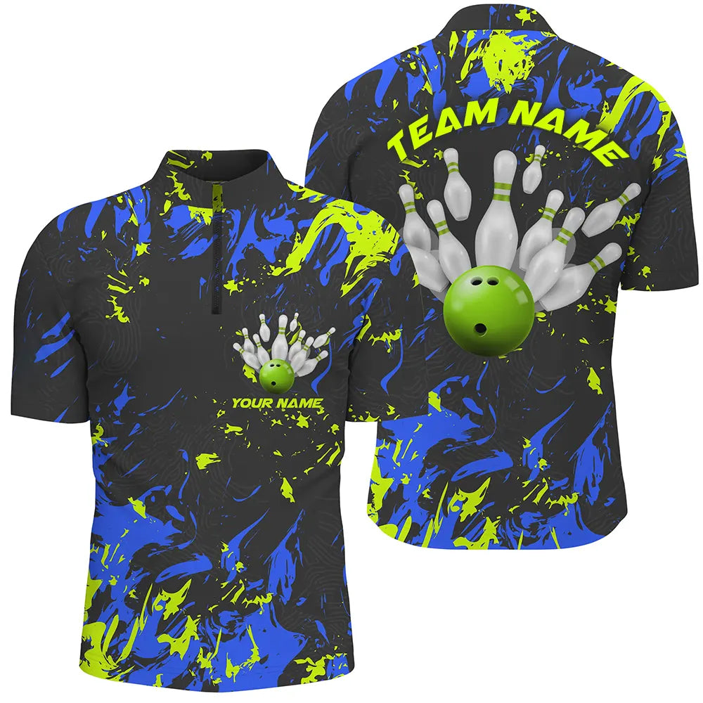 Men's Custom Bowling Jerseys - Personalised Team Shirts with Bowling Pin & Ball I5183