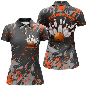 Women's Black & Orange Camo Bowling Team Polo I5361