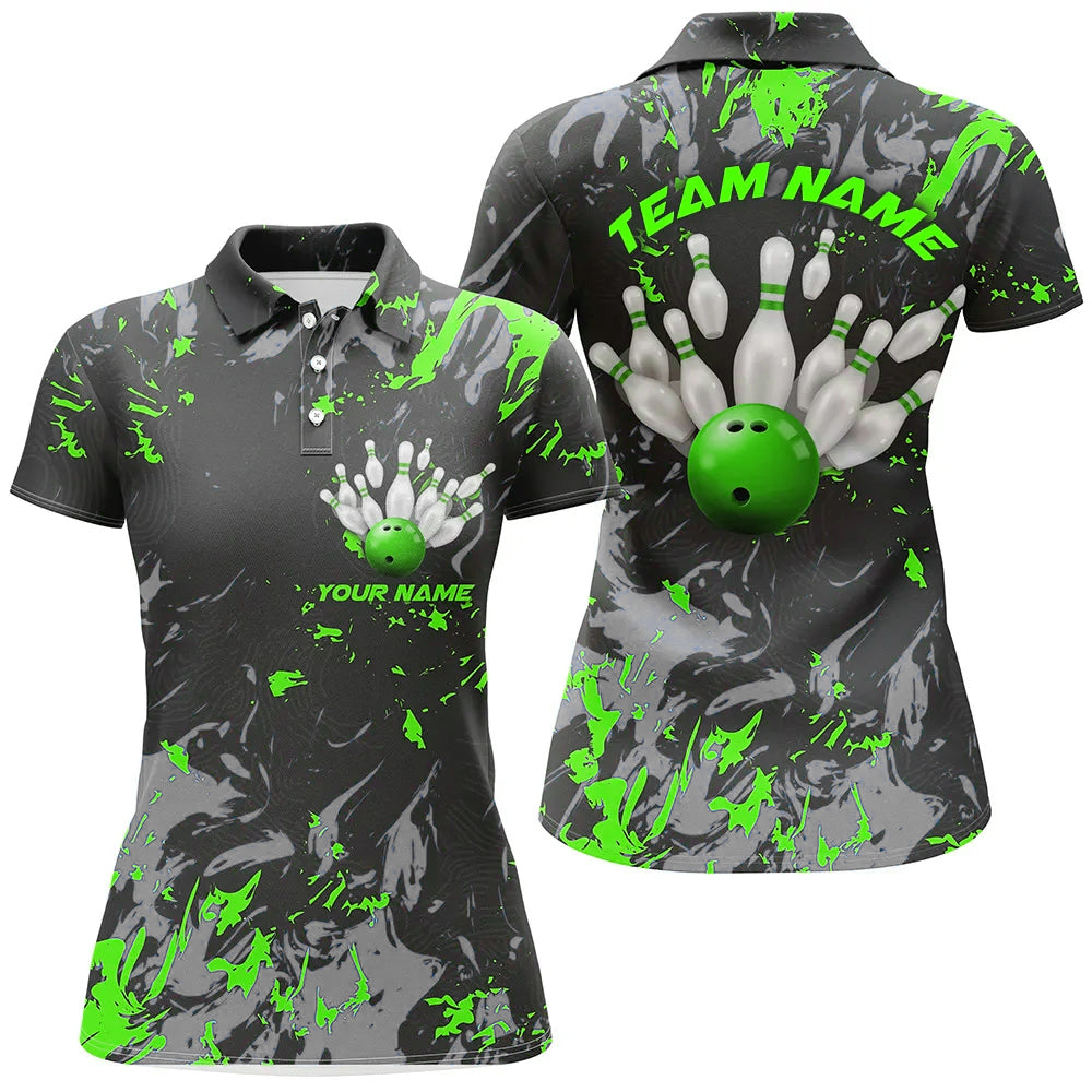 Women's Black & Green Camo Bowling Team Polo I5362