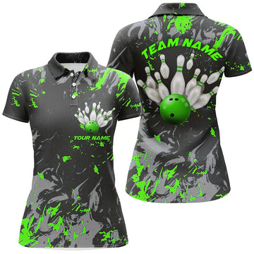 Women's Black & Green Camo Bowling Team Polo I5362