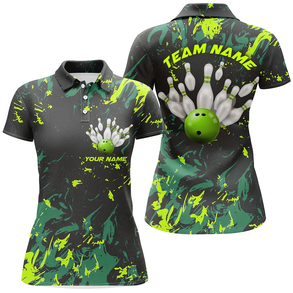 Women's Black & Green Camo Bowling Team Polo I5364