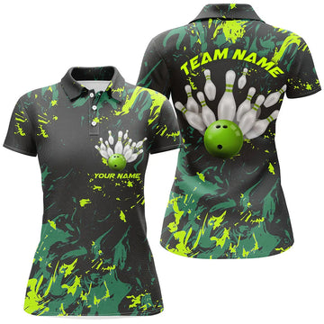 Women's Black & Green Camo Bowling Team Polo I5364