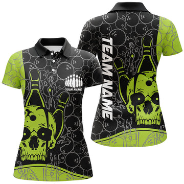 Women's Green Skull Bowling Polo Shirt I5839