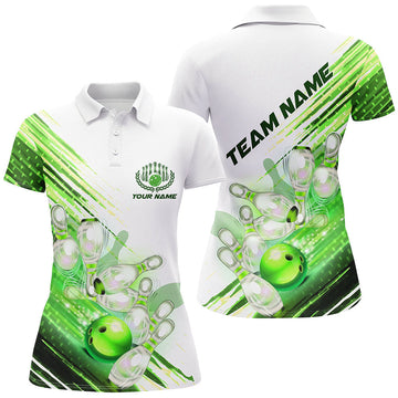Women's Green Custom Bowling Polo Shirts I5371